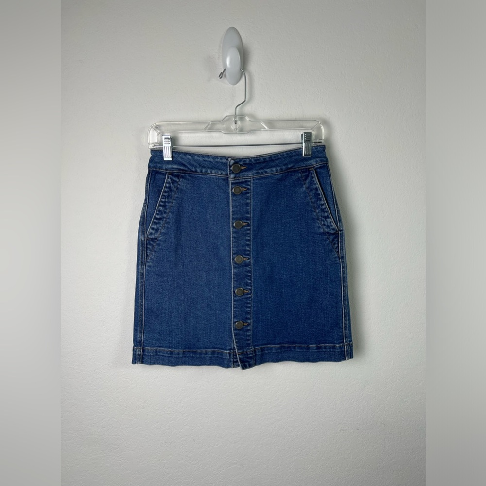 Loft Button Mini Blue Cotton & Spandex Denim Jean Skirt Size 2